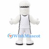 Furry Character Mascot Costume in White with Tall Cylindrical Head and Sports Uniform
