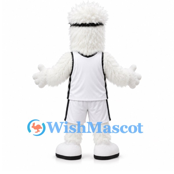 Furry Character Mascot Costume in White with Tall Cylindrical Head and Sports Uniform