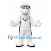 Furry Character Mascot Costume in White with Tall Cylindrical Head and Sports Uniform
