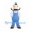 Man Mascot Costume with Curled Mustache Blue Overalls and Cap