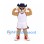 Bobcat Mascot Costume in Tan with White Basketball Uniform and Navy Hat