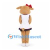 Bobcat Mascot Costume in Tan with White Cheerleader Dress and Red Bow