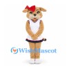 Bobcat Mascot Costume in Tan with White Cheerleader Dress and Red Bow
