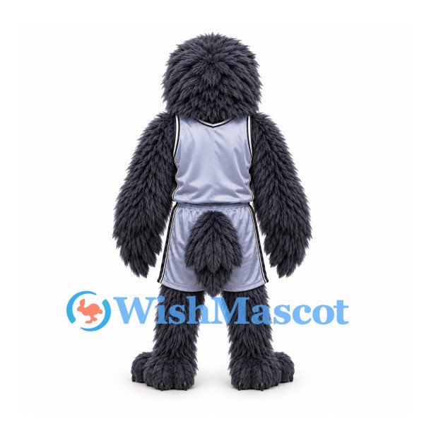 Gorilla Mascot Costume in Dark Gray with Silver Sports Uniform