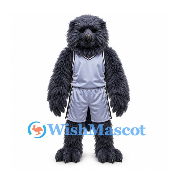 Gorilla Mascot Costume in Dark Gray with Silver Sports Uniform