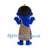 Monster Mascot Costume in Blue with Black Hair and Leopard Print Tunic