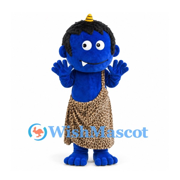 Monster Mascot Costume in Blue with Black Hair and Leopard Print Tunic