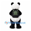 Panda Mascot Costume in Black and White with Green Backpack