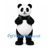 Panda Mascot Costume in Black and White with Green Backpack