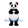 Panda Mascot Costume in Black and White with Red Flower