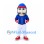 Man Mascot Costume with Gray Mustache Blue Baseball Jersey and White Trousers