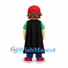 Boy Mascot Costume in Green Shirt with Red Cap and Black Cape