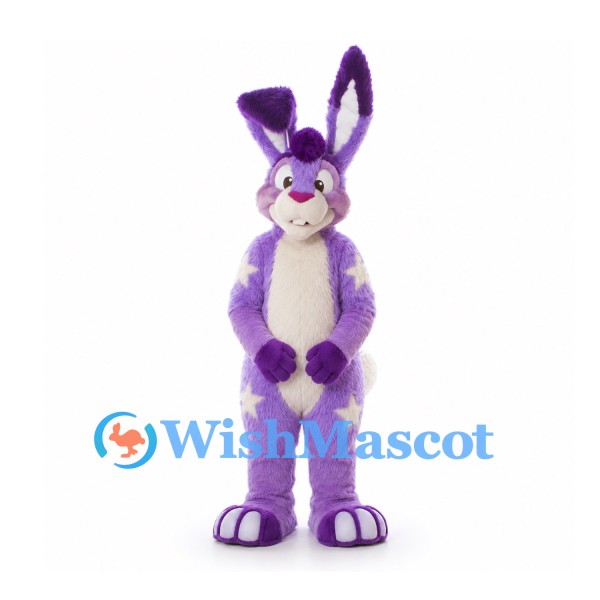 Rabbit Mascot Costume in Purple with Cream Belly and Tall Ears