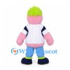 Monster Mascot Costume in Pink with Green Hair and White Sports Shirt