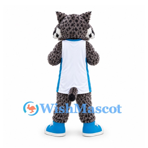 Snow Leopard Mascot Costume in Gray with White Sports Uniform