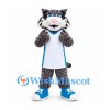 Snow Leopard Mascot Costume in Gray with White Sports Uniform