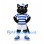Cat Mascot Costume in Black with Blue Striped Shirt and White Shorts