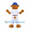Bear Mascot Costume in Gold with White Pinstriped Baseball Uniform