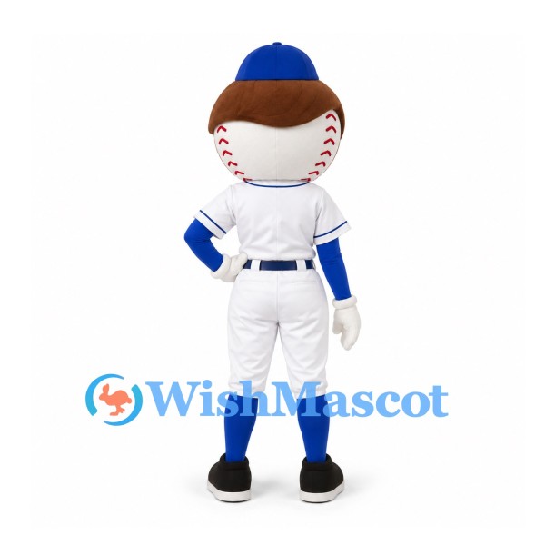 Baseball Character Mascot Costume with Blue Cap and White Uniform