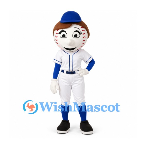 Baseball Character Mascot Costume with Blue Cap and White Uniform