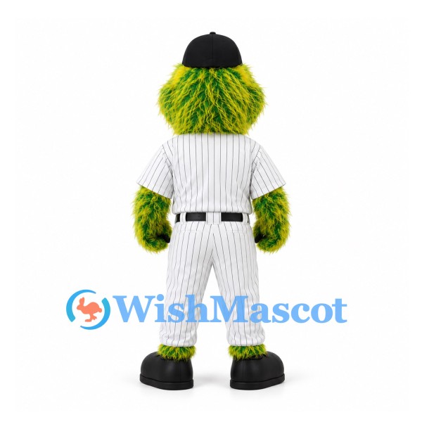 Monster Mascot Costume in Green with White Pinstriped Baseball Uniform