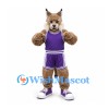 Lynx Mascot Costume in Tan with Purple Basketball Uniform