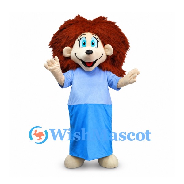Girl Mascot Costume with Long Red Hair and Blue Dress