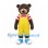 Bear Mascot Costume in Brown with Yellow Overalls and Striped Shirt