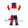Monster Mascot Costume in Red with Blue Hair and White Sports Shirt