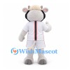 Sheep Mascot Costume in White Sports Uniform with Red and Black Trim