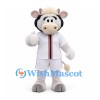 Sheep Mascot Costume in White Sports Uniform with Red and Black Trim