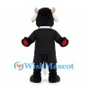 Sheep Mascot Costume in Black Sports Uniform with Red Trim