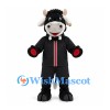 Sheep Mascot Costume in Black Sports Uniform with Red Trim