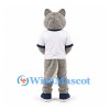 Wolf Mascot Costume in Gray with White Short Sleeve Sports Shirt