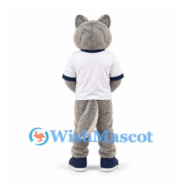 Wolf Mascot Costume in Gray with White Short Sleeve Sports Shirt