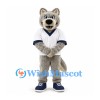 Wolf Mascot Costume in Gray with White Short Sleeve Sports Shirt