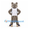 Wolf Mascot Costume in Gray with White Sleeveless Sports Jersey