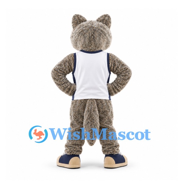 Wolf Mascot Costume in Gray with White Sleeveless Sports Jersey