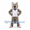 Wolf Mascot Costume in Gray with White Sleeveless Sports Jersey