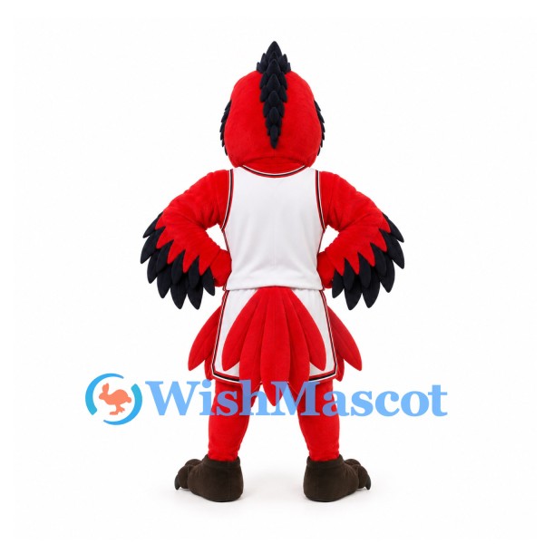 Cardinal Mascot Costume in Red with White Basketball Uniform
