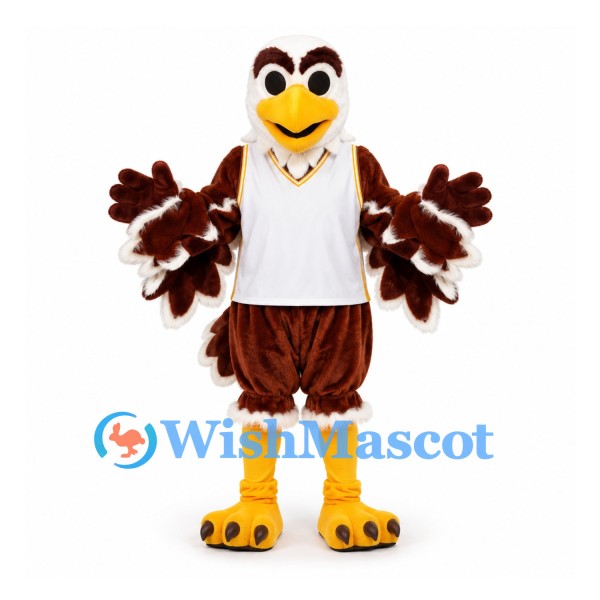 Eagle Mascot Costume in Brown with White Sports Shirt