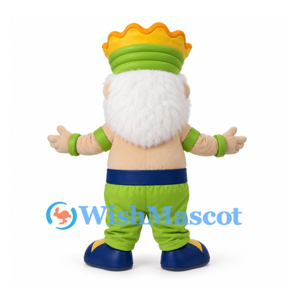 King Character Mascot Costume in White with Green Crown and Trousers