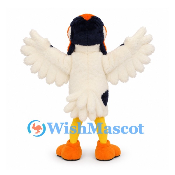 Bird Mascot Costume in White with Black Head and Orange Feet