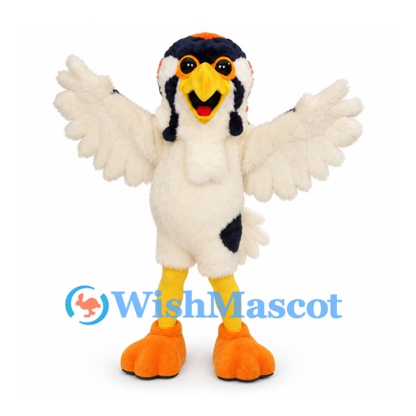 Bird Mascot Costume in White with Black Head and Orange Feet