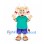 Cow Mascot Costume in Teal Shirt with Purple Shorts and Red Hair Bows