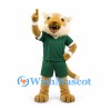 Cougar Mascot Costume in Tan with Green Sports Uniform