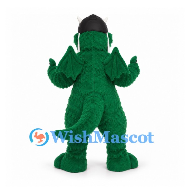 Dragon Mascot Costume in Dark Green with Black Hair and Small Wings