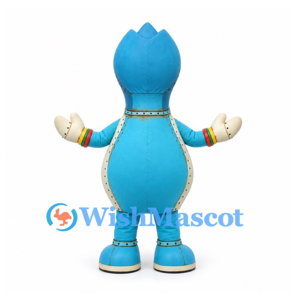 Cyclops Mascot Costume in Blue with Gold Seam Details