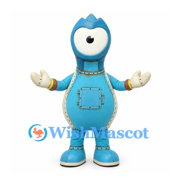Cyclops Mascot Costume in Blue with Gold Seam Details