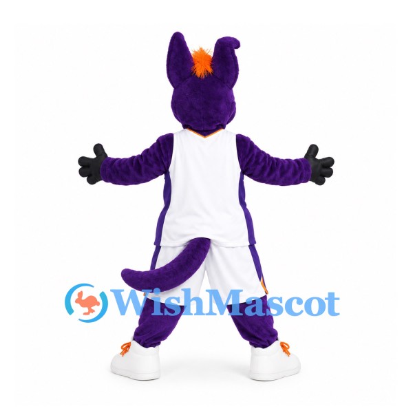 Dragon Mascot Costume in Purple with White Sports Uniform